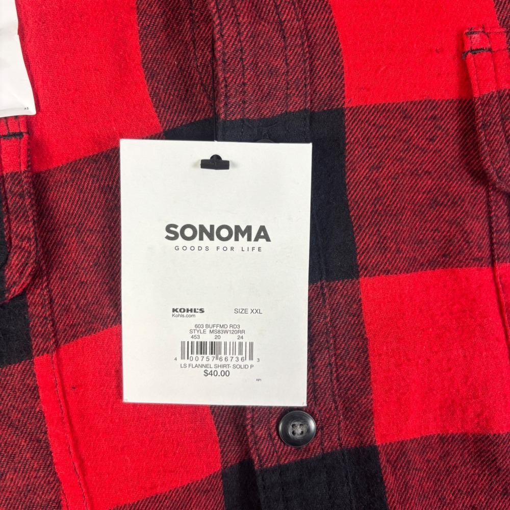 Sonoma Goods For Life Mens XXL Red Black Buffalo Plaid Supersoft Flannel Shirt - Picture 5 of 16